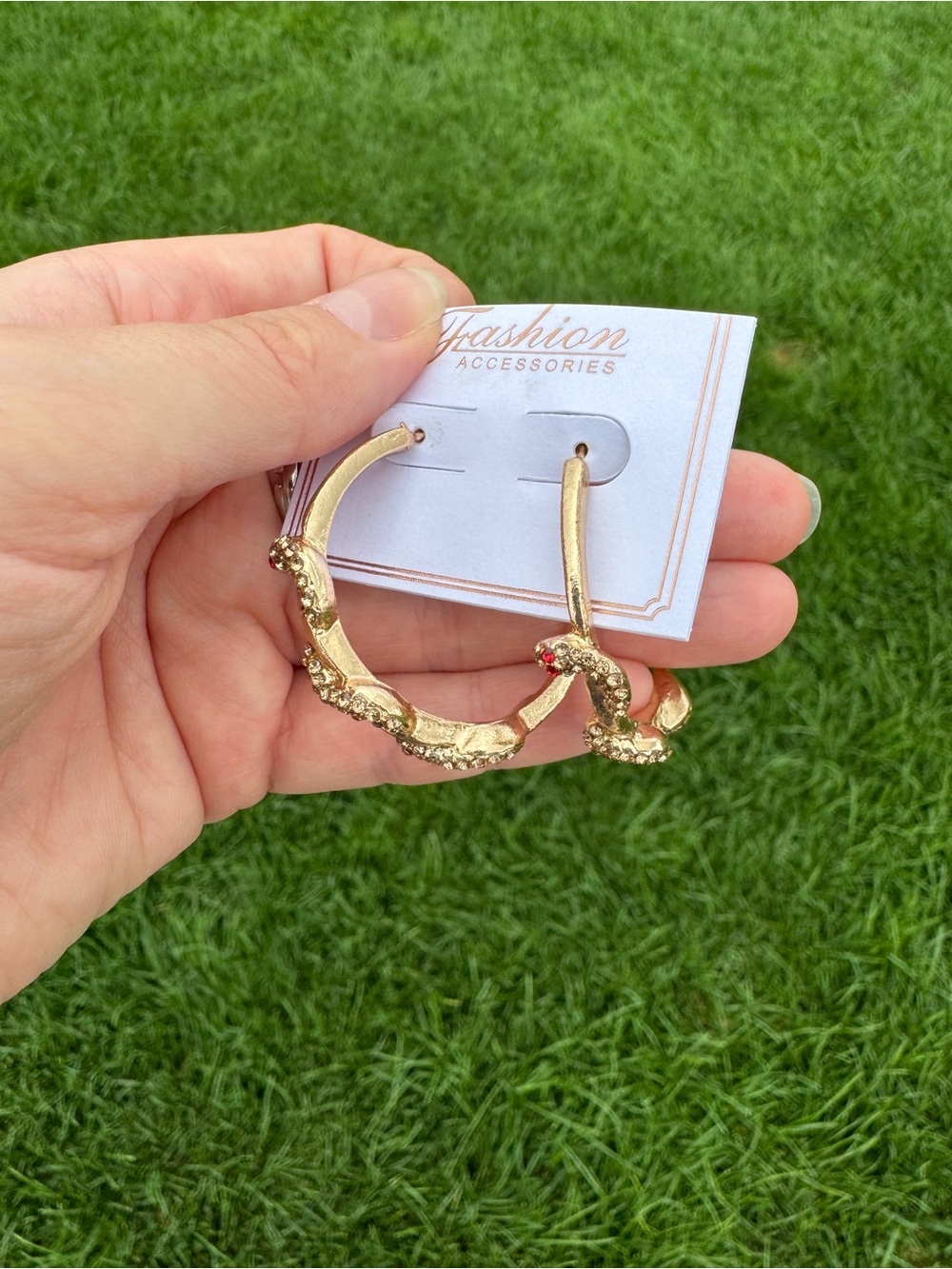 $12 or 3/$30! Gold Snake Hoop Earrings with Red Stone Eyes - Picture 5 of 6